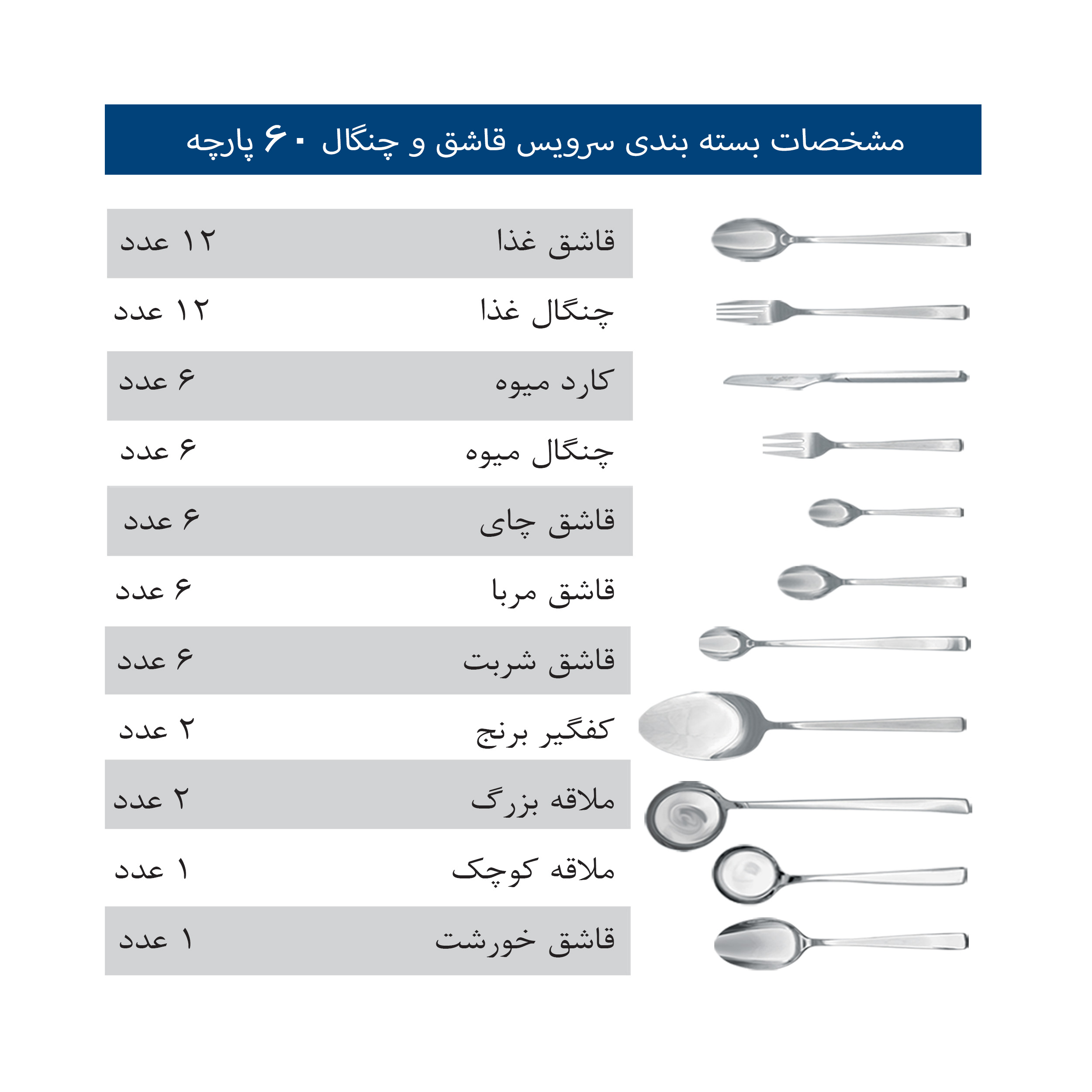 سرویس قاشق و چنگال 60 پارچه 12 نفره وینتو کد 065