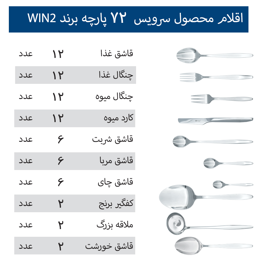 سرویس قاشق و چنگال 72 پارچه 12 نفره Win2 مدل 046